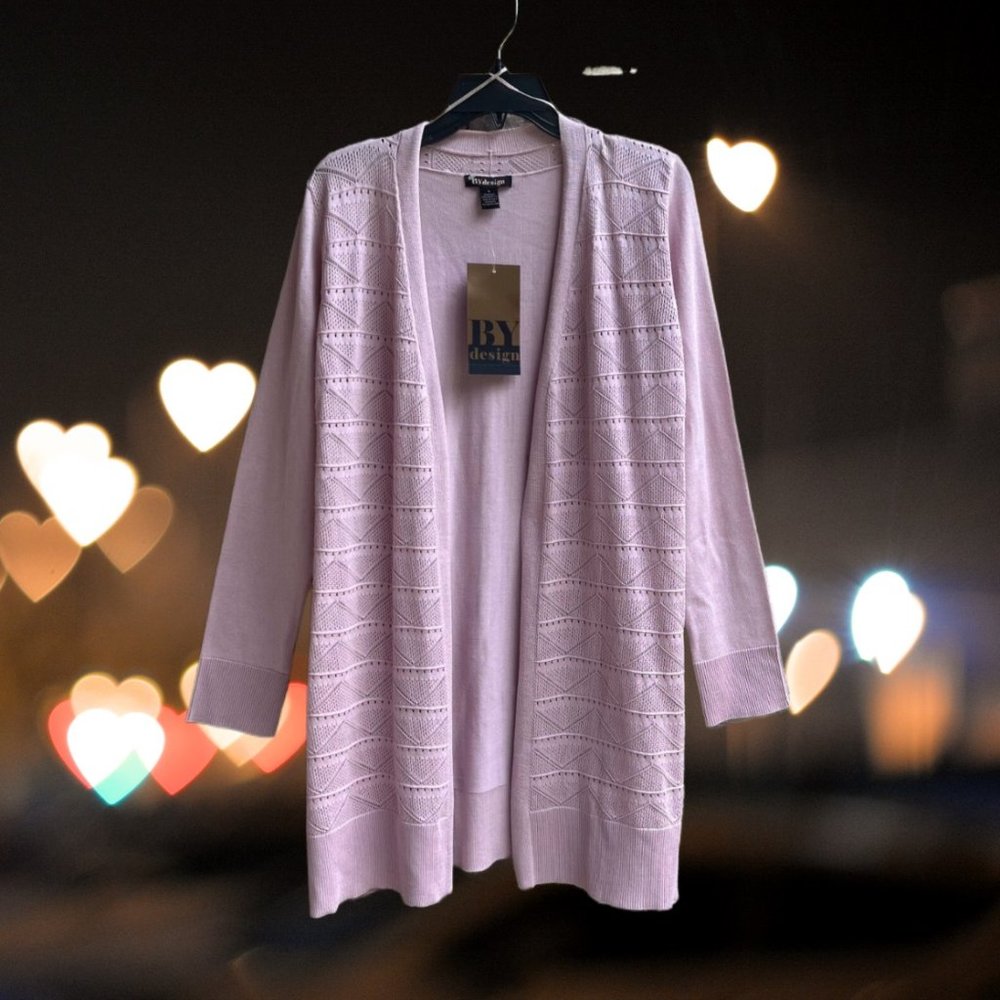 BY Design Womens Open Front Cardigan with Wave Pattern Keepsake Lilac Size L